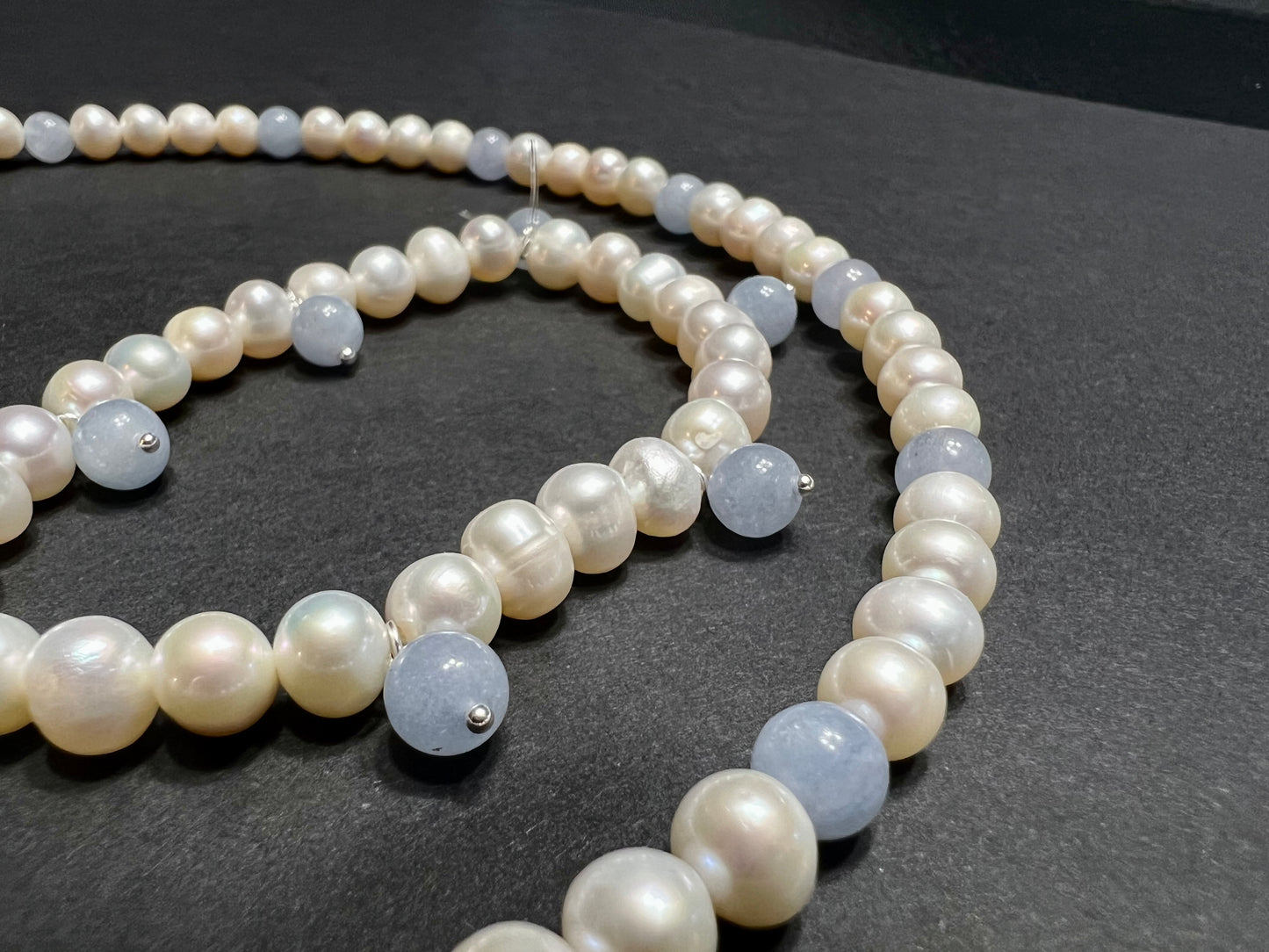 Freshwater Pearl & Aquamarine Necklace/Bracelet Set